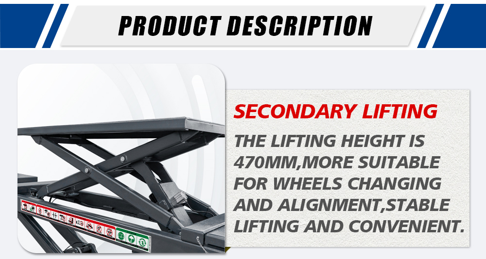 Big In-ground scissor car lift secondary lifting